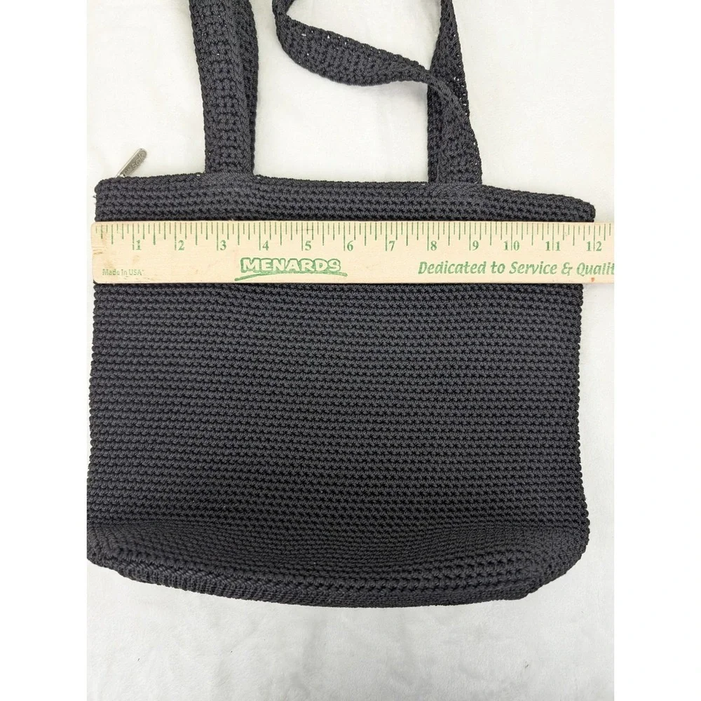 The SAK Crochet Knit Woven Hobo Shoulder Bag Black Minimalist Beach Resort Vacay